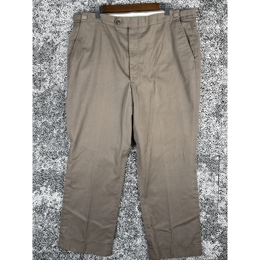 LL Bean Chino Pants Mens 40 (Actual 39 X 28.5) Adjustable Waist Straight Leg Tan
